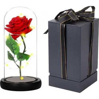 Vánoční dekorace Věčná růže ve skle, LED světlo, černá krabička