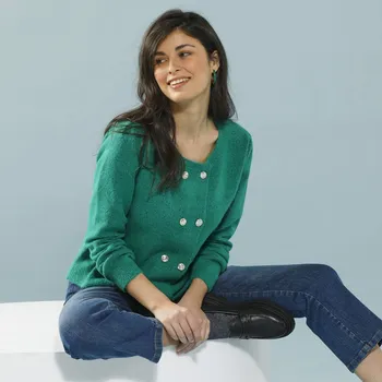 Dámský svetr Blancheporte Svetr s dvouřadým zapínáním na knoflíky, pro malou postavu zelená 34/36