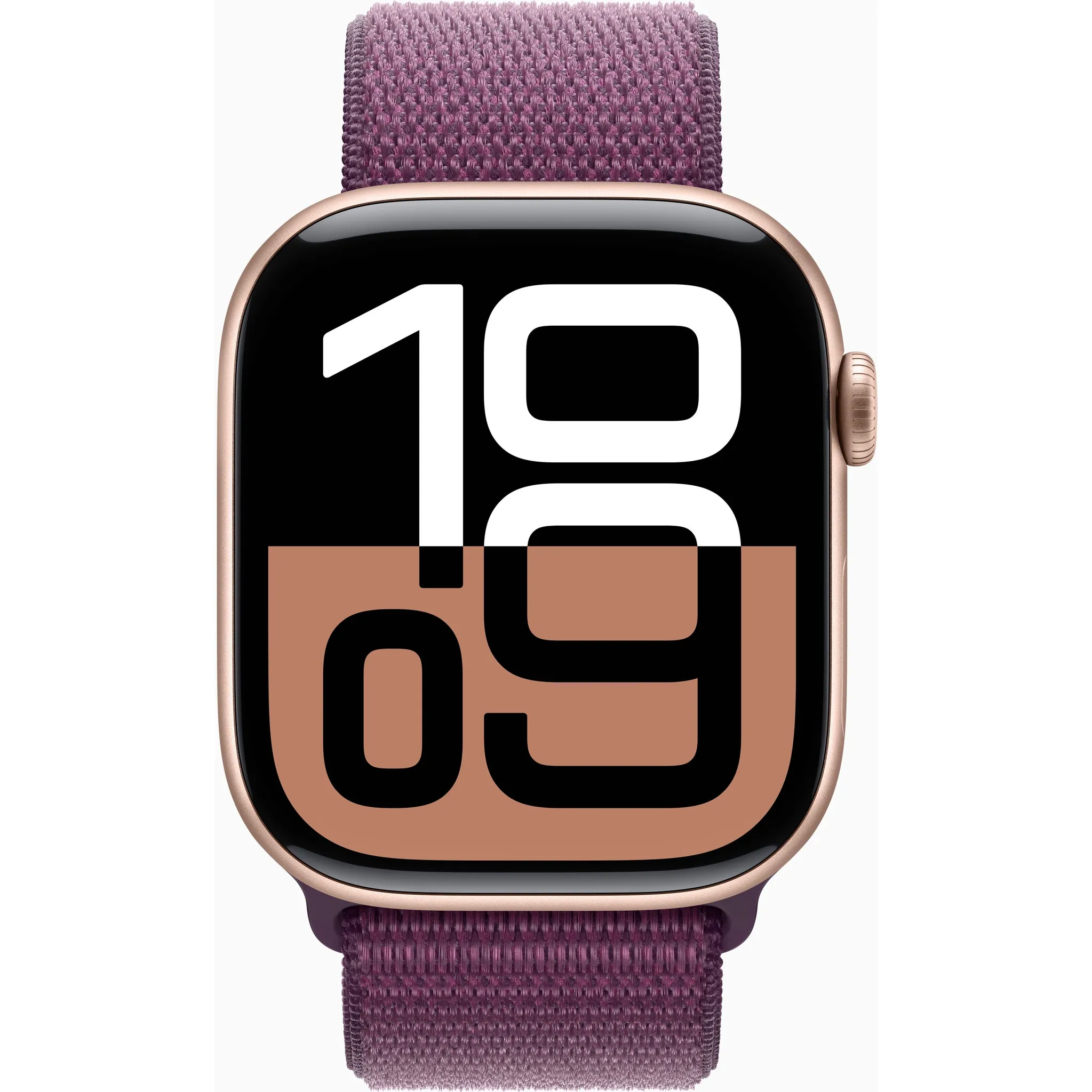 Fotografie 1 - Chytré hodinky Apple Watch Series 10 46 mm růžově zlatý hliník se švestkovým provlékacím sportovním řemínkem