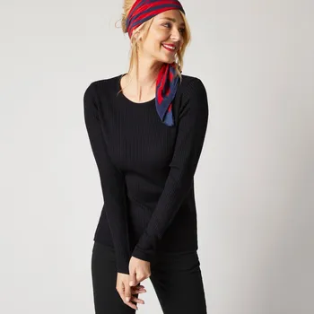 Dámský svetr Blancheporte Žebrovaný pulovr s kulatým výstřihem černá 52