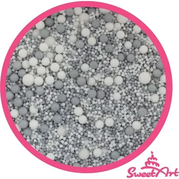 Jedlá dekorace na dort SweetArt cukrové zdobení White Silver sprinkle mix (80 g)