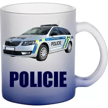 POLICIE Š.k.o.d.a. O.c.t.a.v.i.a. combi skleněný hrneček (hrneček s policejním autem matné sklo )