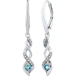 Stříbrné visací náušnice Arlena dekorované pravým modrým Topazem