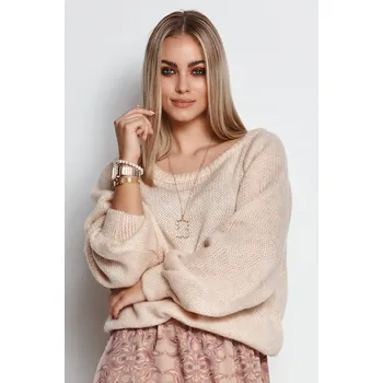 Dámský svetr Dámský svetr s manžetou S114 Barva: Béžová, Velikost: ONE SIZE