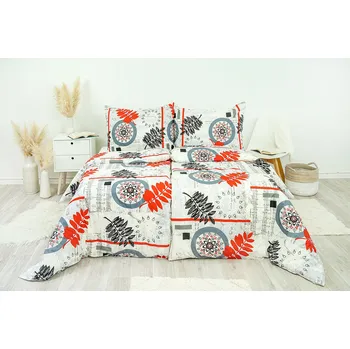 Povlečení Stanex Ložní povlečení bavlněné kapradí šedo červené (LS77) rozměr: 140 x 220 + 90 x 70, Zapínání: Knoflíkové