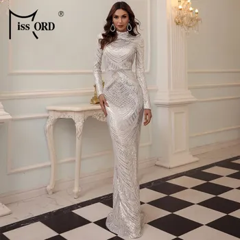 Dámské šaty Flitrové šaty se stojáčkem přiléhavého střihu M0649-2 LissCord Barva: Bílá, Velikost: XL