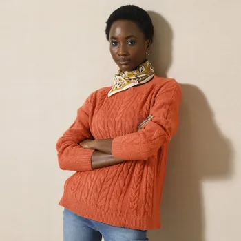 Dámský svetr Blancheporte Pulovr s copánkovým vzorem a dlouhými rukávy oranžová 46/48