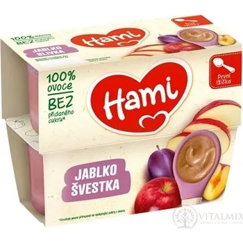 NUTRICIA Hami ovocný příkrm 100% ovoce Jablko a švestka první lžička (od ukonč. 4. měsíce) 4x100 g (400 g)