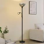 Stojací lampa Lindby Nehemia, černá, sklo, světlo na čtení, 185 cm - Ø základny 25 cm; výška stínidla 15 cm; délka kabelu 245,5 cm šedá, černá 1 x 15 W E27 + 1 x 10 W E14 - Doprava zdarma