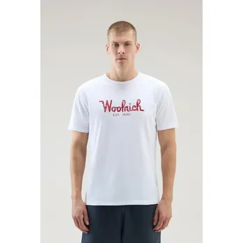 Pánské tričko TRIČKO WOOLRICH EMBROIDERED LOGO T-SHIRT BRIGHT WHITE