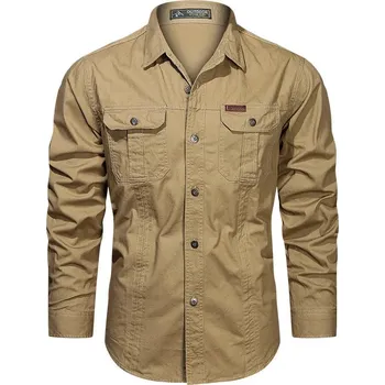 Pánská košile Pánská vojenská košile Military s náprsními kapsami Barva: Khaki, Velikost: 4XL