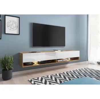 Televizní stolek TV stolek CALIBURI 180 - dub wotan / lesklý bílý