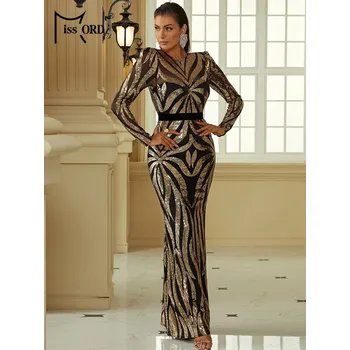 Dámské šaty Pruhované flitrové šaty maxi s průstřihem na zádech Barva: Zlatá, Velikost: L