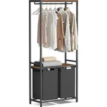 Stojan s výsuvným dvojitým košem a poličkami | rustikální hnědá a černá