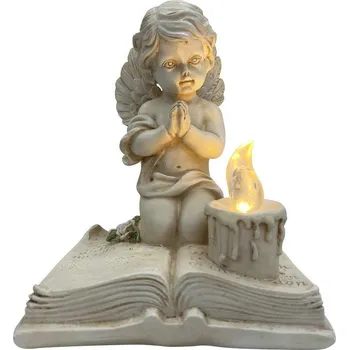 Smuteční dekorace Dekorácia MagicHome, Modliaci anjelik na knihe, LED, polyresin, na hrob, 11,5x7,5x13,5 cm