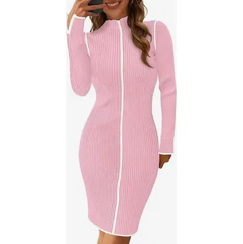 Dámské šaty Dámské svetrové šaty Ribbed Knit starorůžové S