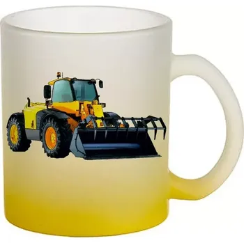 JCB manipulátor skleněný hrneček hrnek (hrneček s bagrem matné sklo )