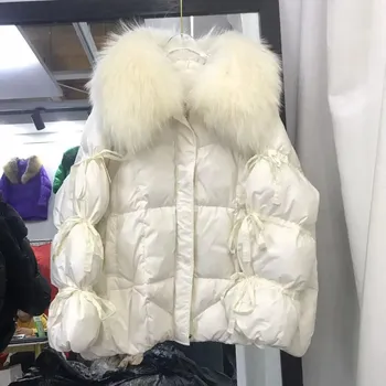 Dámská parka Zimní bunda husí peří	a pravá kožešina liška Velikost: S, Barva (Varianta): 4