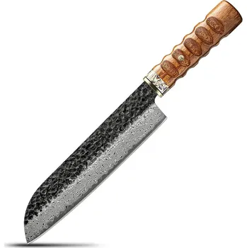 Kuchyňský nůž The Knife Brothers Damaškový nůž Santoku Iron Wood + Abalone shell