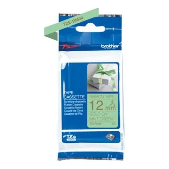 Pásek do tiskárny Páska Brother TZE-RM34, 12mm, zlatý tisk/zelený podklad, originál
