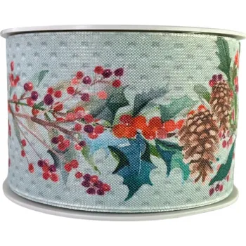 Stuha Široká vánoční látková stuha Šišky 6,3 cm x 15 metrů