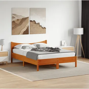Postel vidaXL Postel bez matrace 140 x 190 cm masivní borovice [844741] Barva: Voskově hnědá
