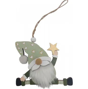 Vánoční dekorace Závěsný skřítek vousatý zelený 10,5*14cm 3001123
