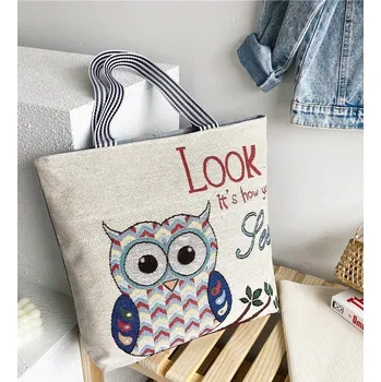 Plátěná taška motiv sovičky, pruhované ucho