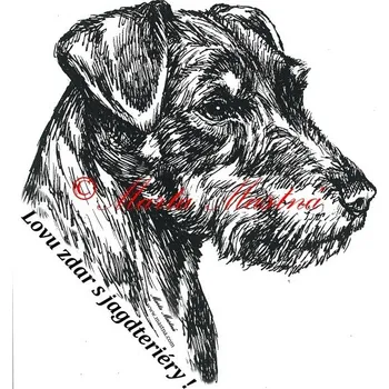 Samolepka jagdteriér s nápisem - archiv c81a - Malá - přibližně jako pohlednice