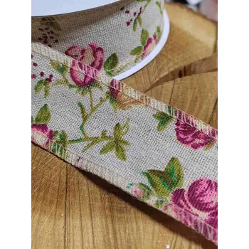 Stuha Bavlněná stuha šíře 40 mm s květy