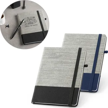 Zápisník A5 šedo-černý poznámkový zápisník v pevné vazbě, gumička, poutko na pero