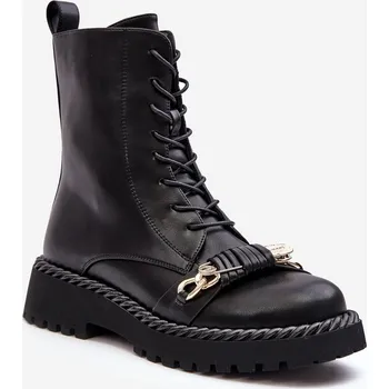 Dámské kozačky Dámské lakové botky Workery se zdobením SBarski MR870-67 Barva: Černá, Velikost: 37