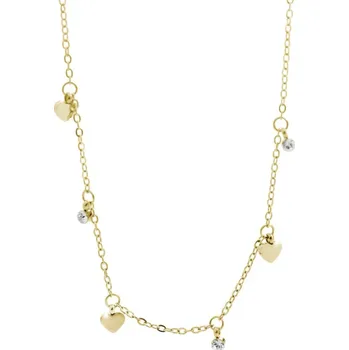 Náhrdelník Zlatý ocelový náhrdelník s ověsy srdcí a krystalů Swarovski Elements