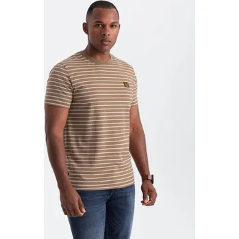 Pánské oblečení Pánské pruhované tričko s nášivkou Ombre Design hnědobílé