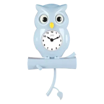 Hodiny JVD Dětské modré tiché netikající hodiny s motivem sovy JVD HE21.2 (dětské hodiny s plynulým tichým chodem)