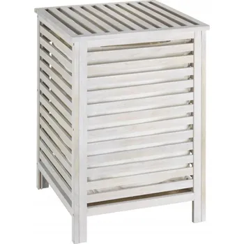 Koš na prádlo KOŠ NA PRÁDLO dřevěný BÍLÝ KONTEJNER 65 L WENKO