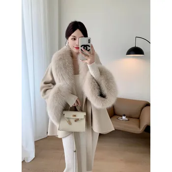 Dámský kabát Kašmírový kabátek s pravou liškou Velikost: ONE SIZE, Barva (Varianta): 2