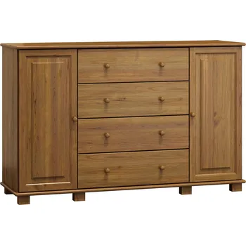 Komoda Slevadoma Komoda masiv borovice se skříňkami a zásuvkami 1-4-1 LENKA Barva: Moření dub, Hloubka: 42 cm