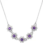Stříbrný náhrdelník ametyst kytičky Bokr