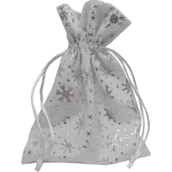 Dárková taška Sáček sametový bílý s vločkami 10*15cm 8701050B