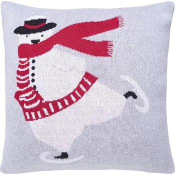 Bytový textil SCANquilt pletený povlak DESIGN medvěd na bruslích šedočervená 45 x 45 cm