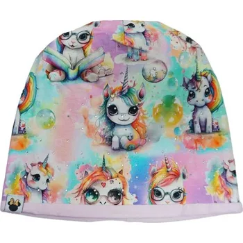 Čepice Dívčí podzimní/jarní čepice duhová jednorožec KEV 2024-125