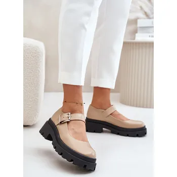 Dámské polobotky Lakovane Dámské Polobotky S Přezkou Plikuria Barva: Béžová, Velikost: 39