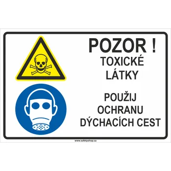 Značení Pozor! Toxické látky - Použij ochranu dýchácích cest ISO 7010 samolepící vinylová fólie 200x150 mm
