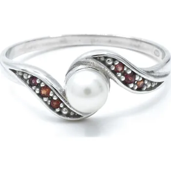 Prsten Stříbrný prsten český granát s perlou - 71, Rhodiování