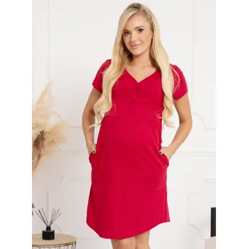 Těhotenské noční prádlo FMM Těhotenská a kojící košile s kapsami 3v1 červená bordó bavlněná Velikost: S