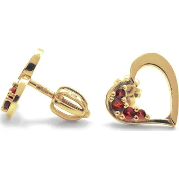 Náušnice Stříbrné náušnice s českým granátem srdce Tahlia na šroubek - Zlacení, šroubek