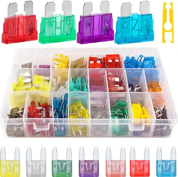 Autopojistky Sada 300 kusů pojistek do automobilů nebo motocyklů mix standardní mini držák