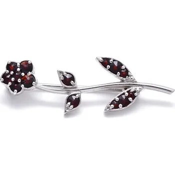 Brož Granát Stříbrná brož kytka český granát Veneta - Rhodiování Stříbrná