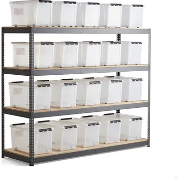 Dílenský regál Regál s plastovými boxy LEE + COMBO, 20 boxů, 1980x2440x775 mm